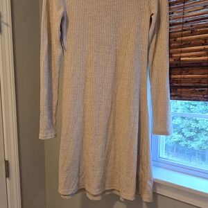 Cream Long Sleeve Ribbed Dress